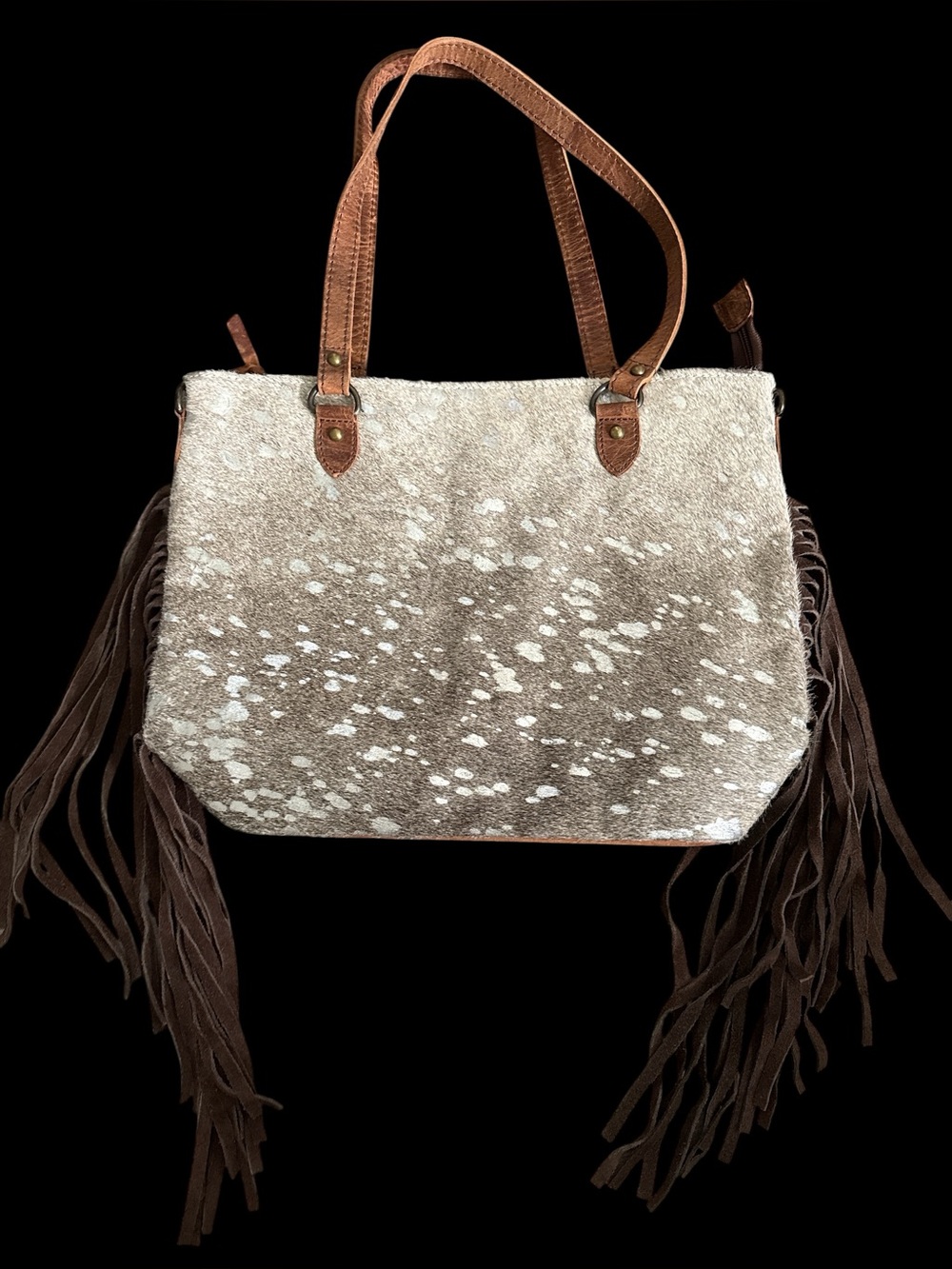American Darling Hair On Hide Silver Splash Fringe Tote Bag Conceal Carry